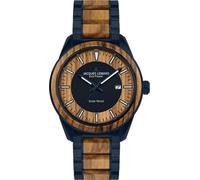 JACQUES LEMANS Holzuhr Herren, Solar Wood Herrenuhr - Model 1-2116M Chronograph und Armband Blau beschichtet, Edelstahl mit Holzeinlage für Männer, Armbanduhr Holz Herren Holzuhren für Herren