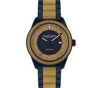 JACQUES LEMANS Holzuhr Herren, Solar Wood Herrenuhr - Model 1-2116M Chronograph und Armband Blau beschichtet, Edelstahl mit Holzeinlage für Männer, Armbanduhr Holz Herren Holzuhren für Herren