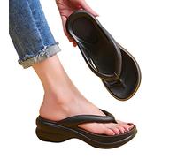 JACTZ Flip Flops Wedge Summer Flip Flops for Women Chunky Platform Clip Toe Sandals Shoes Woman Beach Casual Outdoor Slippers-Black,37-38