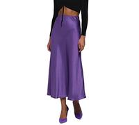 JACTZ Satinrock Casual Satin Seide Rock Frauen High Waisted Sommer Mode Lange Rock Neue Elegante Damen Büro Midi Röcke-Purple,S