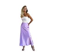 JACTZ Satinrock Elegante Frauen Röcke Satin Seide A-Linie Rock Büro Lange Sommer Röcke Frau Mode-Purple,XL