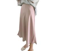 JACTZ Satinrock Frauen Elegante Seide Satin Midi Rock Qualität High Waisted Lange Röcke Für Frauen Wrap A Line Rock Maxi-C,S