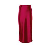 JACTZ Satinrock Solide Satin Seide Rock Frauen High Waisted Sommer Langer Rock Neue Elegante Damen Büro Röcke Midi-Red,L