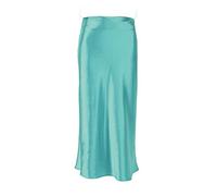 JACTZ Satinrock Solide Satin Seide Rock Frauen High Waisted Sommer Langer Rock Neue Elegante Damen Büro Röcke Midi-Cyan-Blue,M