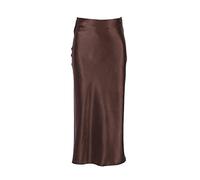 JACTZ Satinrock Solide Satin Seide Rock Frauen High Waisted Sommer Langer Rock Neue Elegante Damen Büro Röcke Midi-Brown,S