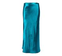 JACTZ Satinrock Sommer Büro Dame Midi Rock Casual Hohe Taille Seide Lange Röcke Frauen Elegante Satin Bodycon Röcke High Street-A-Blue,M