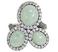 Jade of Yesteryear Design Damen-Ring Sterling-Silber 925 oxidiert vintage Jade Zirkonia RW18