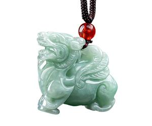 Jade-Pixiu-Halskette mit geflügelten Pi-Yao-Kristallen, Feng-Shui-Reichtumsamulett aus Myanmar, Level A, Fei Cui-Jade, Chakra-Edelsteine, Schutzdrachen-Anhänger, Halskette mit Kordel, Geldanziehung, 2