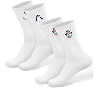Jadive 2 Paar Lustige Socken Damen Herren 36-43 Motiv Tennissocken Faultier Pinguin Capybara Eule, Bestickte Baumwolle Tiersocken Sportsocken Geburtstag Hochzeit Geschenk Animals Socks(Pinguin)