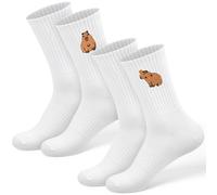 Jadive 2 Paar Lustige Socken Damen Herren 36-43 Motiv Tennissocken Faultier Pinguin Capybara Eule, Bestickte Baumwolle Tiersocken Sportsocken Geburtstag Hochzeit Geschenk Animals Socks(Capybara)