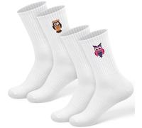 Jadive 2 Paar Lustige Socken Damen Herren 36-43 Motiv Tennissocken Faultier Pinguin Capybara Eule, Bestickte Baumwolle Tiersocken Sportsocken Geburtstag Hochzeit Geschenk Animals Socks(Eule)