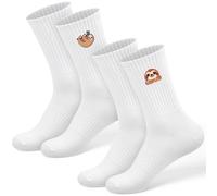 Jadive 2 Paar Lustige Socken Damen Herren 36-43 Motiv Tennissocken Faultier Pinguin Capybara Eule, Bestickte Baumwolle Tiersocken Sportsocken Geburtstag Hochzeit Geschenk Animals Socks(Faultier)