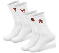 Jadive 2 Paar Lustige Socken Damen Herren 36-43 Tennissocken mit Faultier Pinguin Pferde Capybara Eule Bestickte Motiv Socken Tiersocken Baumwolle Crew Socks Geburtstagsgeschenk(Pferde)