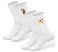 Jadive 2 Paar Lustige Socken Damen Herren 36-43 Tennissocken mit Faultier Pinguin Pferde Capybara Eule Bestickte Motiv Socken Tiersocken Baumwolle Crew Socks Geburtstagsgeschenk(Pferde Hufeisen)