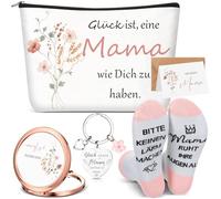 Jadive 5 Stück Mama Geschenke Muttertagsgeschenke Geburtstagsgeschenk für Mama Schlüsselanhänger Karte mit Umschlag Kosmetiktasche Socken Kosmetikspiegel Geschenke für Frauen Beste Mama Geschenke