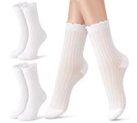 Jadive Rüschen Socken Dirndlsocken Rüschensöckchen mit Spitze Knöchelsocken Lolita Prinzessinnen Anzugsocken Herz Lochmuster Trachtensocken für Damen Cosplay Karneval Geschenk