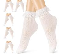 Jadive Rüschen Socken Dirndlsocken Rüschensöckchen mit Spitze Knöchelsocken Lolita Prinzessinnen Anzugsocken Herz Lochmuster Trachtensocken für Damen Cosplay Karneval Geschenk