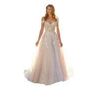 JAEDEN A Linie Brautkleid Damen Off Shoulder Standesamt Hochzeitskleider Prinzessin Brautkleider Elfenbein 38