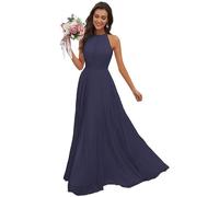 JAEDEN Abendkleid Damen Lang Elegant für Hochzeit Neckholder Brautjungfernkleider Chiffon Festliches Party Kleid Stürmisches Blau 32