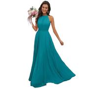 JAEDEN Abendkleid Damen Lang Elegant für Hochzeit Neckholder Brautjungfernkleider Chiffon Festliches Party Kleid Türkis 36