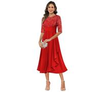 JAEDEN Abendkleider Lang Damen A-Linie Elegant Hochzeitsgast Kleid für Mutter Rot 38