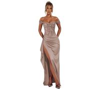 JAEDEN Ballkleider, Satin Pailletten Abendkleider Damen Meerjungfrau Ballkleid Glitzer Cocktailkleider Taupe 36