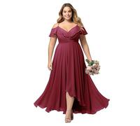 JAEDEN Brautjungfernkleider Lang Große Größen - Spaghettiträger Abendkleider Chiffon Hochzeitsgast Kleid Burgund 46