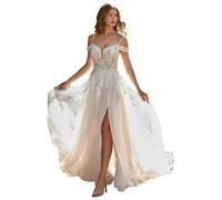 JAEDEN Brautkleid, A-Linie Spitze Hochzeitskleid Prinzessin Braut Kleid Damen Standesamtkleid Elfenbein 36