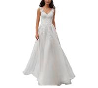 JAEDEN Brautkleid Damen Strand Boho Spitze Hochzeitskleid Ärmellos Chiffon Standesamtliche Trauung Kleider Weiß 46