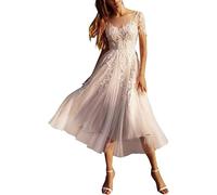 JAEDEN Brautkleid Hochzeitskleider Kurz Tüll Spitzen Standesamtliche für Damen Kurzarm Weiß 36