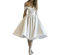 JAEDEN Brautkleid Kurz Glitzer Tüll Hochzeitskleider A-Linie Ballkleider Off Shoulder Brautmode Hochzeit Partykleid Elfenbein 36