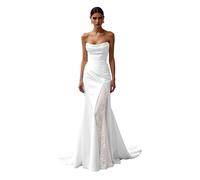 JAEDEN Brautkleid, Meerjungfrau Satin Brautkleid Spitze Standesamt Hochzeitskleider Schlichte Brautkleider Weiß 40