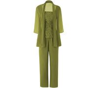 JAEDEN Brautmutter Anzug für Hochzeit - Chiffon Mutter der Braut Abendanzug 3 Teilig Festlich Hosenanzug mit Jacke Oliv 48