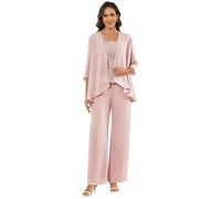 JAEDEN Brautmutter Hosenanzug für Hochzeit - Damen 3 Teilig Hochzeitsgast Festlich Hosenanzug mit Jacke Blush 52