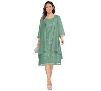 JAEDEN Brautmutterkleid mit Jacke Teelange Hochzeitsgast Kleid 2 Teiler Mutter der Braut Kleider Pastellgrün 46