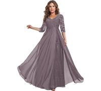 JAEDEN Brautmutterkleider für Hochzeit Große Größen Langarm Abendkleider Spitze Appliques Formelle Hochzeitsgast Kleider Mauve 46