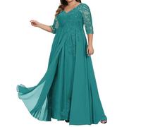 JAEDEN Brautmutterkleider für Hochzeit Große Größen Langarm Abendkleider Spitze Appliques Formelle Hochzeitsgast Kleider Dunkles Türkis 56