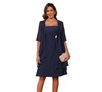 JAEDEN Brautmutterkleider mit Jacke Knielang Hochzeitsgast Kleider 2-Teiler Brautmutter Kleid Marineblau 46