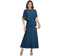 JAEDEN Brautmutterkleider Teelanges Chiffon Abendkleider 1/2 Ärmel Hochzeitsgast Festliche Kleider Teal 46