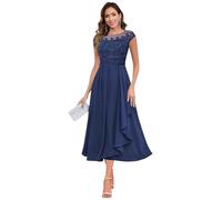 JAEDEN Brautmutterkleider Wadenlang Chiffon Abendkleid für Damen Hochzeitsgast Kleid Marineblau 46