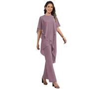 JAEDEN Chiffon 2 Teiler Hosenanzug Damen Halbarm Brautmutter Hosenanzug für Hochzeit Mauve 54