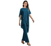 JAEDEN Chiffon 2 Teiler Hosenanzug Damen Halbarm Brautmutter Hosenanzug für Hochzeit Teal 50