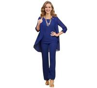 JAEDEN Chiffon Brautmutter Anzug - 3 Teilig Hochzeitsgast Hosen Set Formell Mutter der Braut Hosenanzug Königsblau 42