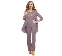 JAEDEN Chiffon Brautmutter Anzug 3 Teilig Hochzeitsgast Hosen Set Formell Mutter der Braut Hosenanzug Mauve 58