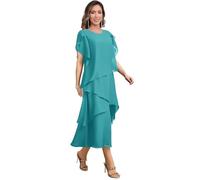 JAEDEN Chiffon Brautmutterkleider Schlichte Hochzeitsgast Kleid Kurzarm Mutter Abenkleid Teelang Dunkle Aqua 46
