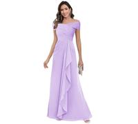 JAEDEN Chiffon V-Ausschnitt Brautmutterkleider für Hochzeit Damen 3/4 Ärmel Hochzeitsgast Kleider Lila 46