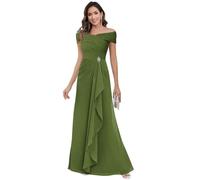 JAEDEN Chiffon V-Ausschnitt Brautmutterkleider für Hochzeit Damen 3/4 Ärmel Hochzeitsgast Kleider Olivgrün 46