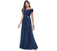 JAEDEN Chiffon V-Ausschnitt Brautmutterkleider für Hochzeit Damen 3/4 Ärmel Hochzeitsgast Kleider Marineblau 46