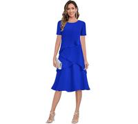 JAEDEN Damen Brautmutterkleider Lang Chiffon Formal Hochzeitsgast Kleid mit Ärmel Knielang Königsblau 46