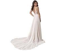 JAEDEN Damen Lang Brautkleid Hochzeitskleid Standesamt Boho Strand Brautmode Brautkleider Weiß 42